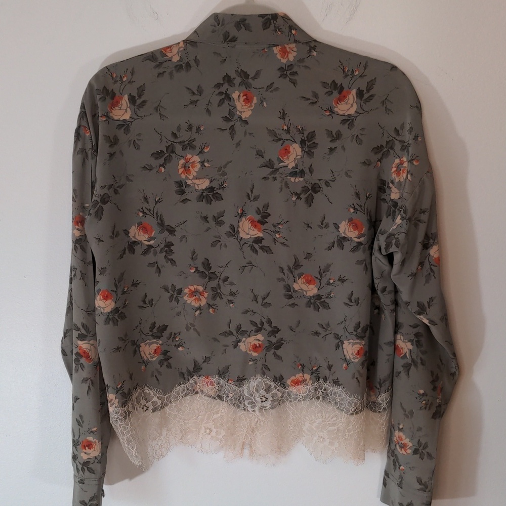 The Kooples Silk Floral Button Down Lace Hem Blouse xs - Picture 8 of 10